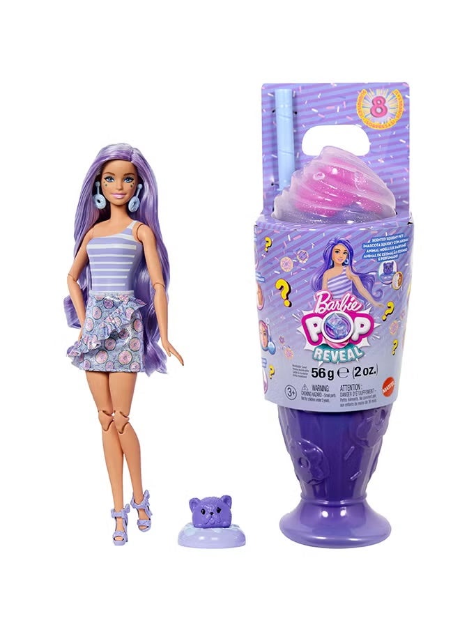 Matttel Barbie Pop Reveal Series Fashion Doll & Accessories Set, Treat Series, Cool Cupcake Theme with Pet, 8 Surprises Include Color Change, JFY61 - Image 1